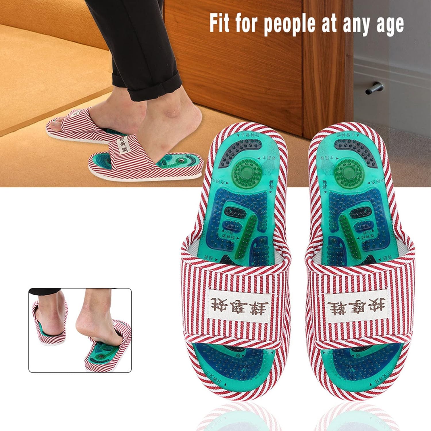 Acupressure Massage Slippers, Therapeutic Reflexology Sandals with Magnet Shoes for Foot Acupoint Massage, Shiatsu Arch Pain Relief, Healthy Feet Care(Women)
