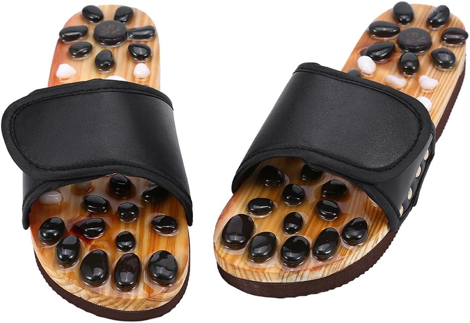 xuuyuu Foot Massage Slippers, Red/Black Powerful Natural Stone Feet Acupoint Massage Sandals Acupressure Shiatsu Arch Pain Relief Slippers Shoes for Men Women(40-Black)