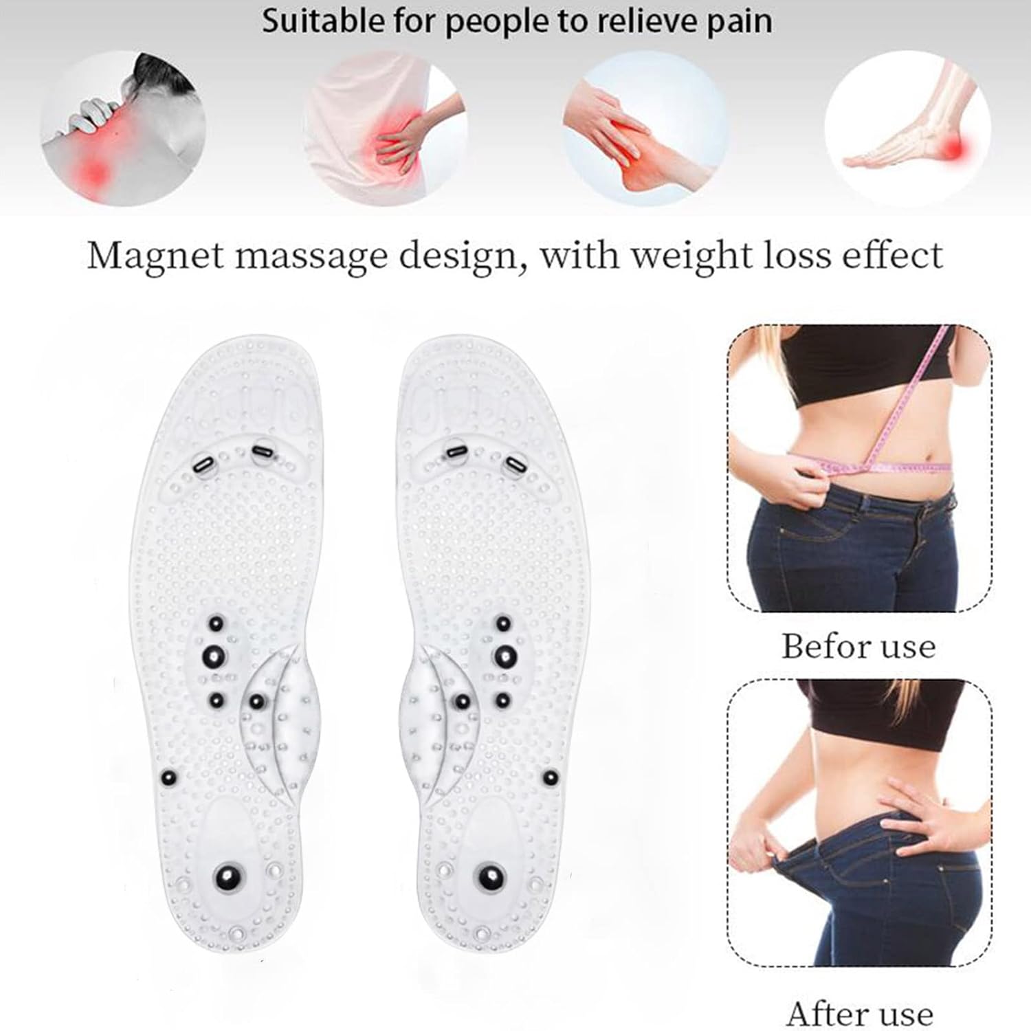 YtrKiasy Magnetic Acupressure Insoles Foot Massage Shoe-Pad Foot Reflexology Pain Relief Shoe Inserts Foot Insoles with 8 Magnets